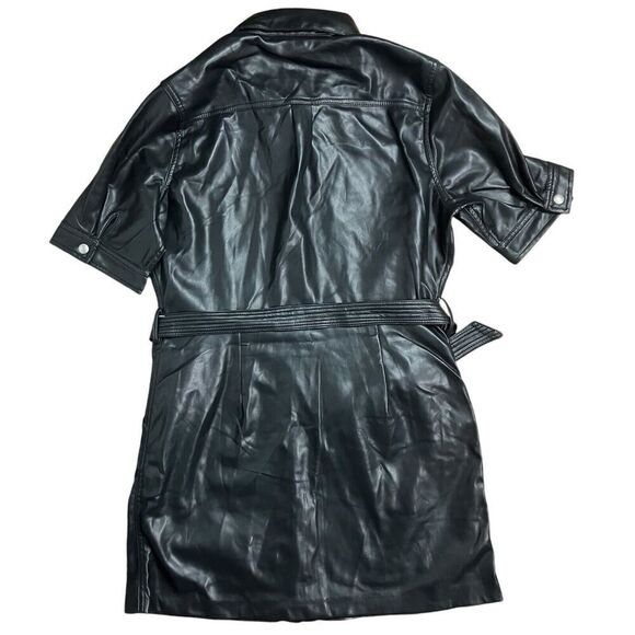 BLANK NYC Dress Womens L Black Mini Shirt Snap Button Vegan Leather Fall Biker - Picture 13 of 16